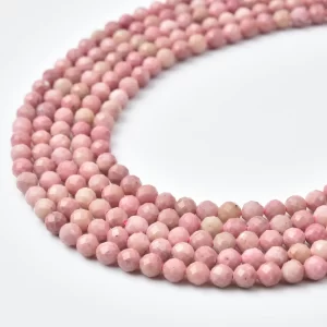 Rhodochrosite 4mm Faceted Round Beads Strand, Soft Blush Pink Natural Stone Beads for Jewelry Making PRP1185