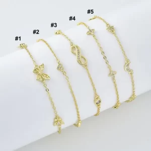 Gold Filled Charm Bracelet, CZ Butterfly Heart Infinity Star Moon Bracelet for Women Dainty Minimalist Jewelry Gift Adjustable Chain BR113