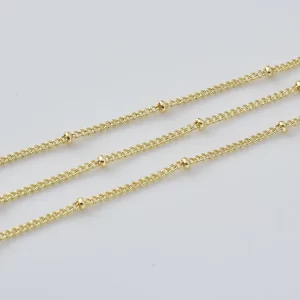 Gold Beaded Station Chain, Dainty Gold Filled Chain for DIY Jewelry Making Necklace Bracelet Supplies, Minimalist Delicate Chain Bulk, CH351