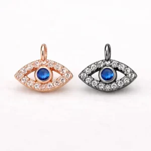 Evil Eye Pave Connector Charm, Blue CZ Eye Pendant for DIY Bracelet Necklace Jewelry Making Supplies, Black Rose Gold Minimal Charm, CP053