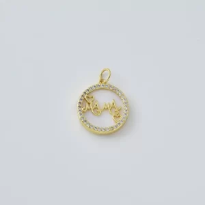 Gold Filled Mama Circle Charm with CZ, Dainty Mom Pendant for DIY Necklace Bracelet Jewelry Making Supplies, Mothers Day Gift Idea, CP2436