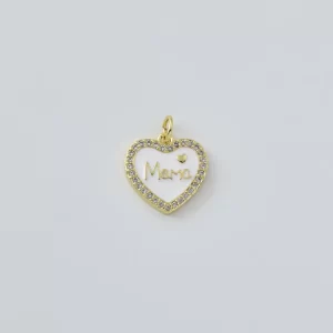 Gold Filled Mama Heart Charm Pendant, CZ Heart Frame Mom Charm for DIY Necklace Bracelet Jewelry Making Supplies, Mother's Day Gift, CP2438