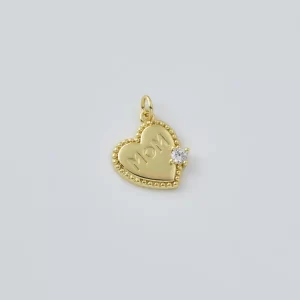 Gold Filled Mom Heart Charm Pendant with CZ Stone, Love Mom Charm for DIY Necklace Bracelet Jewelry Making Supplies, Mother's Gift, CP2439