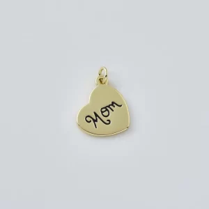 Gold Filled Mom Heart Charm Pendant, Minimalist Script Mom Charm for DIY Necklace Bracelet Jewelry Making Supplies, Mother's Day Gift CP2440
