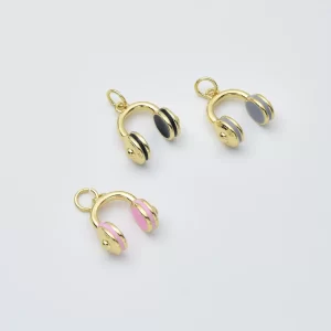 Gold Filled Headphone Charm, Enamel Music Headset Connector for DIY Necklace Bracelet Jewelry Making Supplies Cute Audio Charm, CP2445