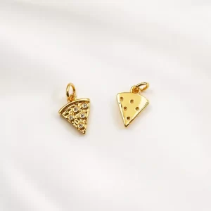 Gold Filled CZ Pizza Slice Charm, Dainty Food Pendant, Tiny Pizza Jewelry Making Supply, Cute Mini Foodie Charm for Necklace, CP2449