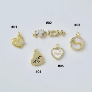 Gold Filled Mom Charm, CZ Heart Mama Pendant, Dainty Mother Gift Connector for Necklace Bracelet Jewelry Making Supplies, Lot021