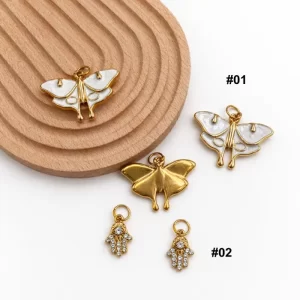Gold Filled Butterfly and Hamsa Hand Charms, CZ Crystal Pendant, Jewelry Making Supplies, Necklace and Bracelet Connectors, Lot024