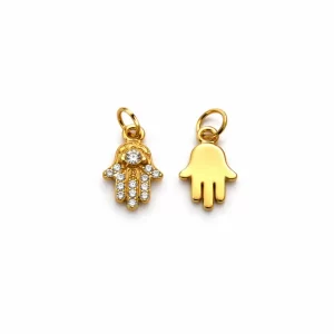 Stainless Steel Hamsa Hand Charm, Gold Rhinestone Protection Pendant for Necklace Bracelet DIY Jewelry Supply, Evil Eye Charm Gift, SCP239