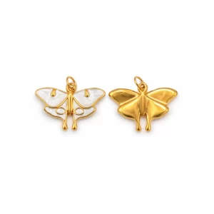 Stainless Steel Enamel Butterfly Charm, Gold White Butterfly Pendant for Necklace Bracelet DIY Jewelry Supply, Nature Charm Gift, SCP240