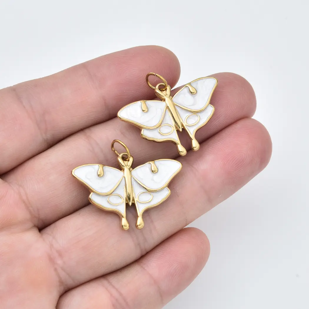 Stainless Steel Enamel Butterfly Charm, Gold White Butterfly Pendant for Necklace Bracelet DIY Jewelry Supply, Nature Charm Gift, SCP240 - Image 3