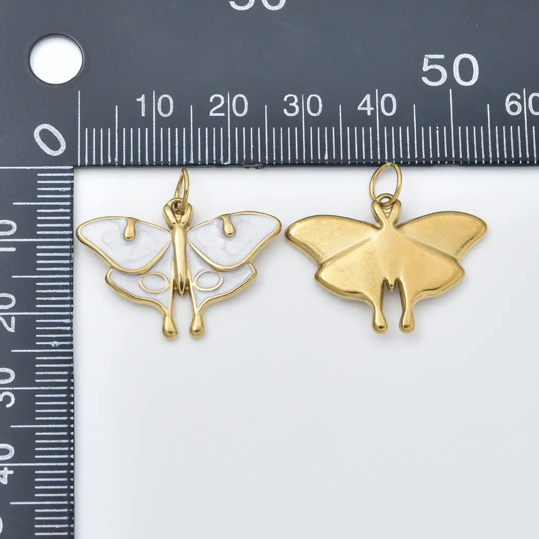 Stainless Steel Enamel Butterfly Charm, Gold White Butterfly Pendant for Necklace Bracelet DIY Jewelry Supply, Nature Charm Gift, SCP240 - Image 2
