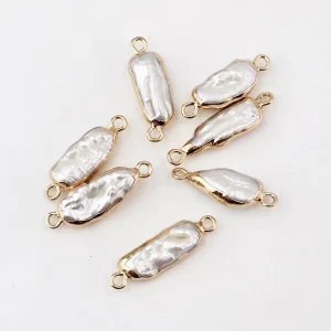 Gold Filled Freshwater Baroque Pearl Connector Charm, Natural Shell Pendant for Necklace, Bracelet Jewelry Making Supplies, Gift, CP2148 #04