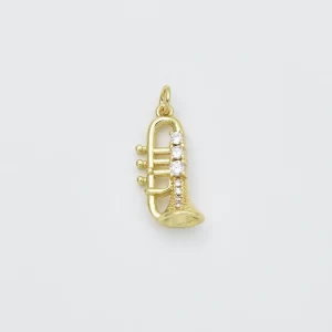 Gold Filled Trumpet Pendant Charm, Musical Instrument Jewelry, Gift for Musicians, Brass Charm, Gold Music Charm, CP2450