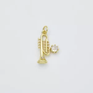 Gold Filled Trumpet Pendant Charm, Musical Instrument Jewelry, Gift for Musicians, Brass Music Charm, Trumpet Necklace, CP2451