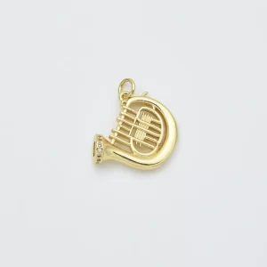 Gold Filled French Horn Pendant Charm, Musical Instrument Jewelry, Brass Charm, Music Lover Gift, Gold Music Charm, CP2452