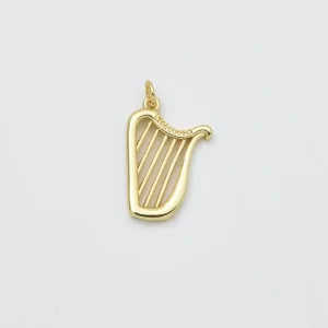 Gold Filled Harp Pendant Charm, Musical Instrument Jewelry, Gift for Music Lovers, Gold Music Charm, Harp Necklace, CP2453