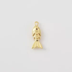 Gold Filled Fish Pendant Charm, Fish Jewelry with Red Crystal Eye, Ocean Inspired Gold Charm, Gift for Fish Lovers, CP2457