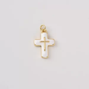 Gold Filled White Enamel Cross Pendant Charm, Christian Jewelry, Religious Necklace Charm, Gift for Her, Faith Jewelry, CP2458