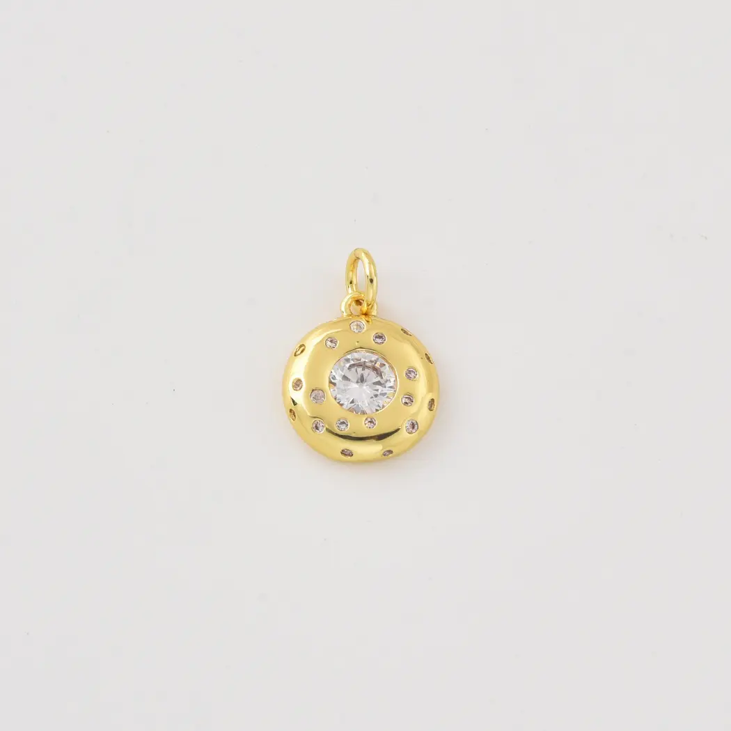 Gold Filled Round CZ Pendant Charm, Sparkling Cubic Zirconia Jewelry, Minimalist Gold Charm, Gift for Women, Everyday Necklace, CP2465