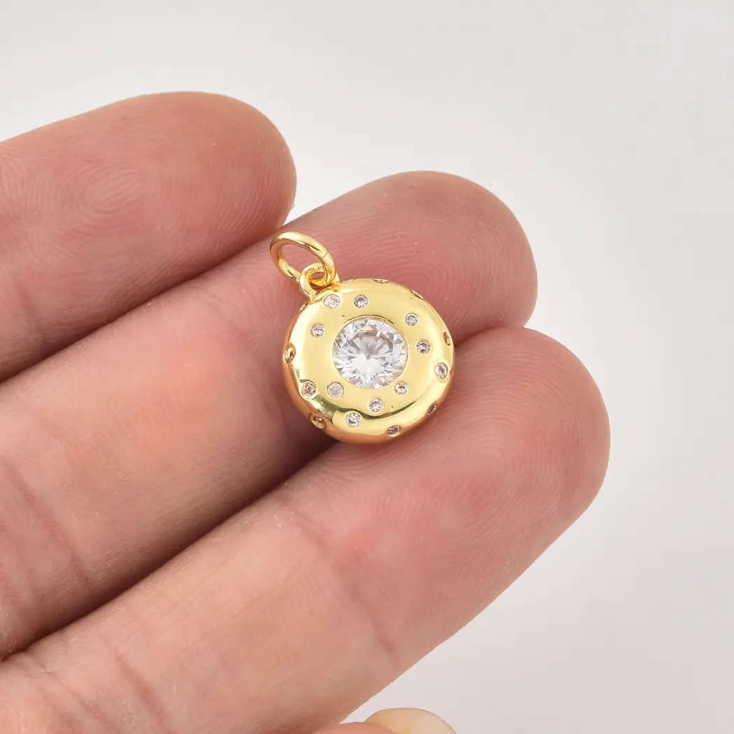 Gold Filled Round CZ Pendant Charm, Sparkling Cubic Zirconia Jewelry, Minimalist Gold Charm, Gift for Women, Everyday Necklace, CP2465 - Image 2