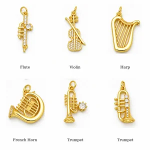 Gold Filled Musical Instrument Charms, Trumpet, Violin, Harp, French Horn, Music Jewelry for Musicians, Gift for Music Lovers, Lot025