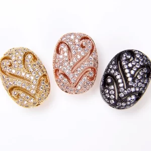 CZ Micro Pave Filigree Oval Bead, Egg Beads, Cubic Zirconia Oval Bead, Gold Bead Bracelet, Oval Spacer Bead, Pave Oval Connector BD625