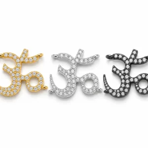 Gold Filled CZ Pave Om Symbol Connector Charm, Silver Black Aum Link Pendants, Yoga Spiritual Medallion, Wholesale Jewelry Supply, CN519