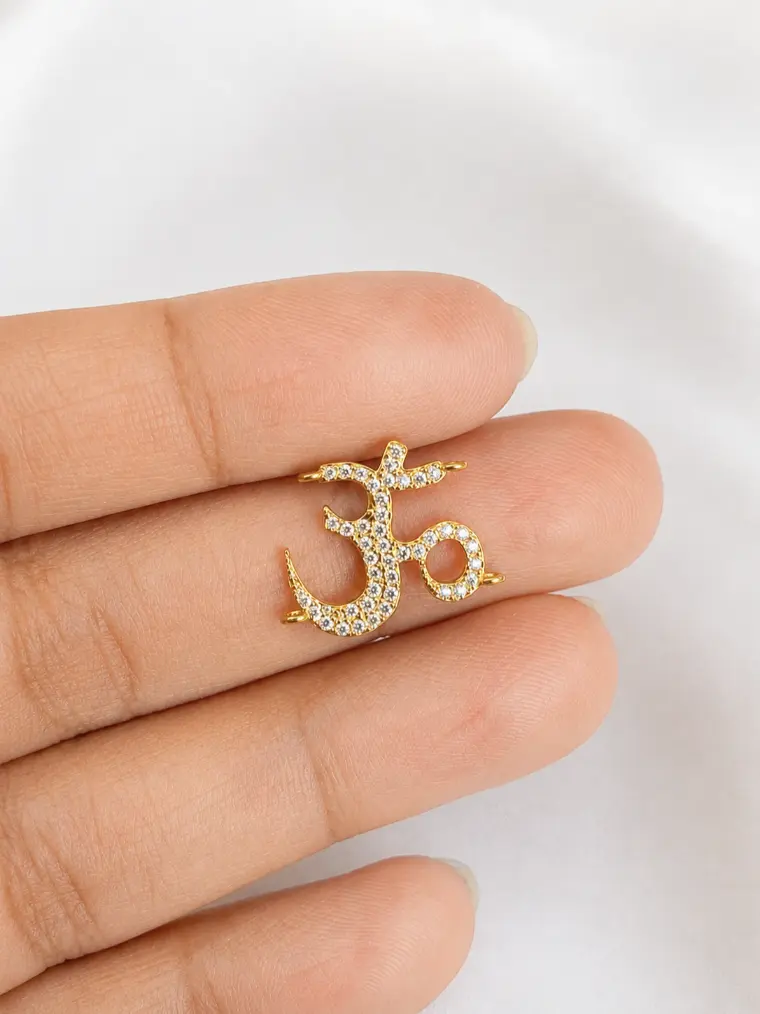 Gold Filled CZ Pave Om Symbol Connector Charm, Silver Black Aum Link Pendants, Yoga Spiritual Medallion, Wholesale Jewelry Supply, CN519 - Image 5