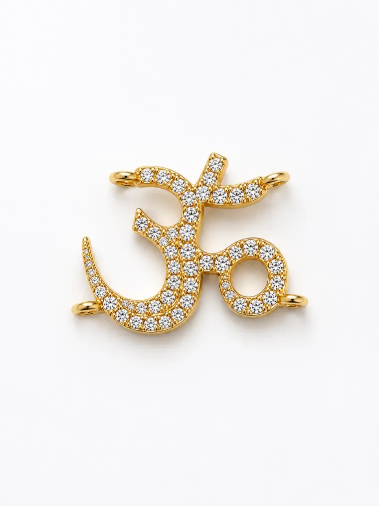 Gold Filled CZ Pave Om Symbol Connector Charm, Silver Black Aum Link Pendants, Yoga Spiritual Medallion, Wholesale Jewelry Supply, CN519 - Image 2