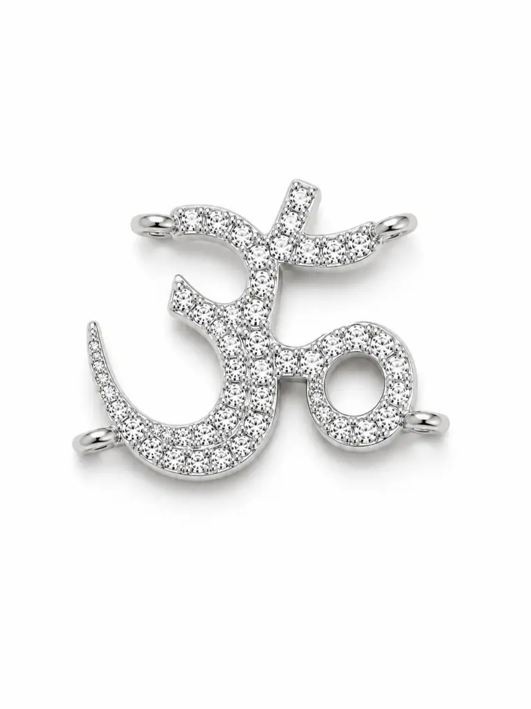 Gold Filled CZ Pave Om Symbol Connector Charm, Silver Black Aum Link Pendants, Yoga Spiritual Medallion, Wholesale Jewelry Supply, CN519 - Image 3