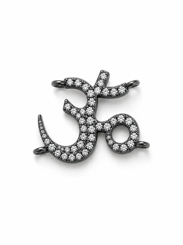 Gold Filled CZ Pave Om Symbol Connector Charm, Silver Black Aum Link Pendants, Yoga Spiritual Medallion, Wholesale Jewelry Supply, CN519 - Image 4