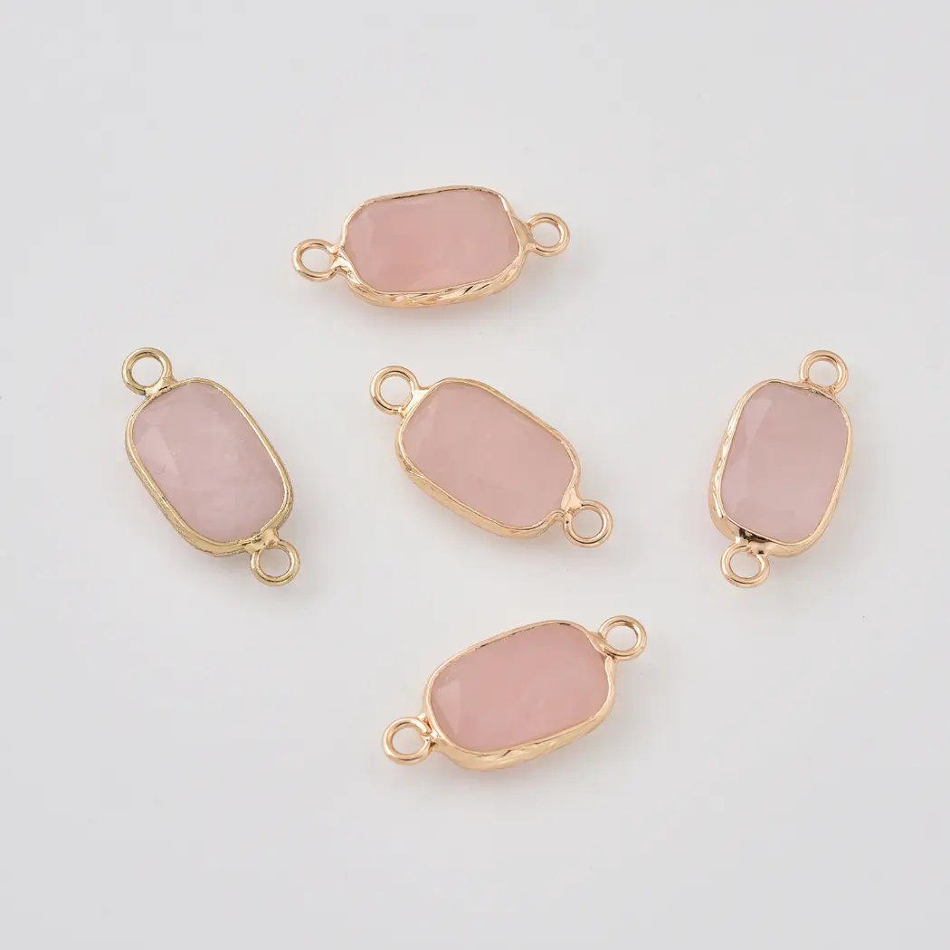 Natural Gemstone Bezel Connector Charm, Rose Quartz Amazonite Onyx Amethyst Tiger Eye Lapis Crystal Stone Pendant for Jewelry Making, CN520 - Image 3