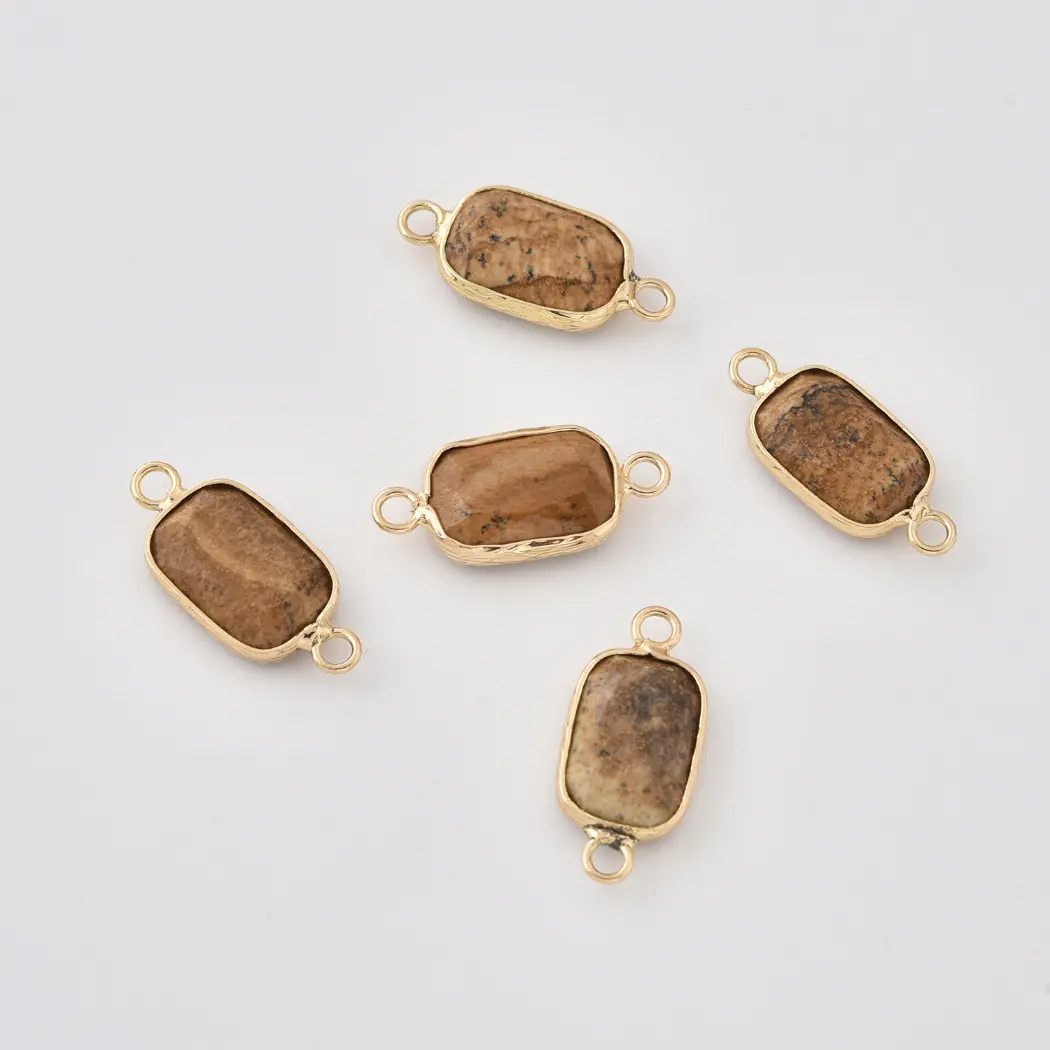 Natural Gemstone Bezel Connector Charm, Rose Quartz Amazonite Onyx Amethyst Tiger Eye Lapis Crystal Stone Pendant for Jewelry Making, CN520 - Image 4