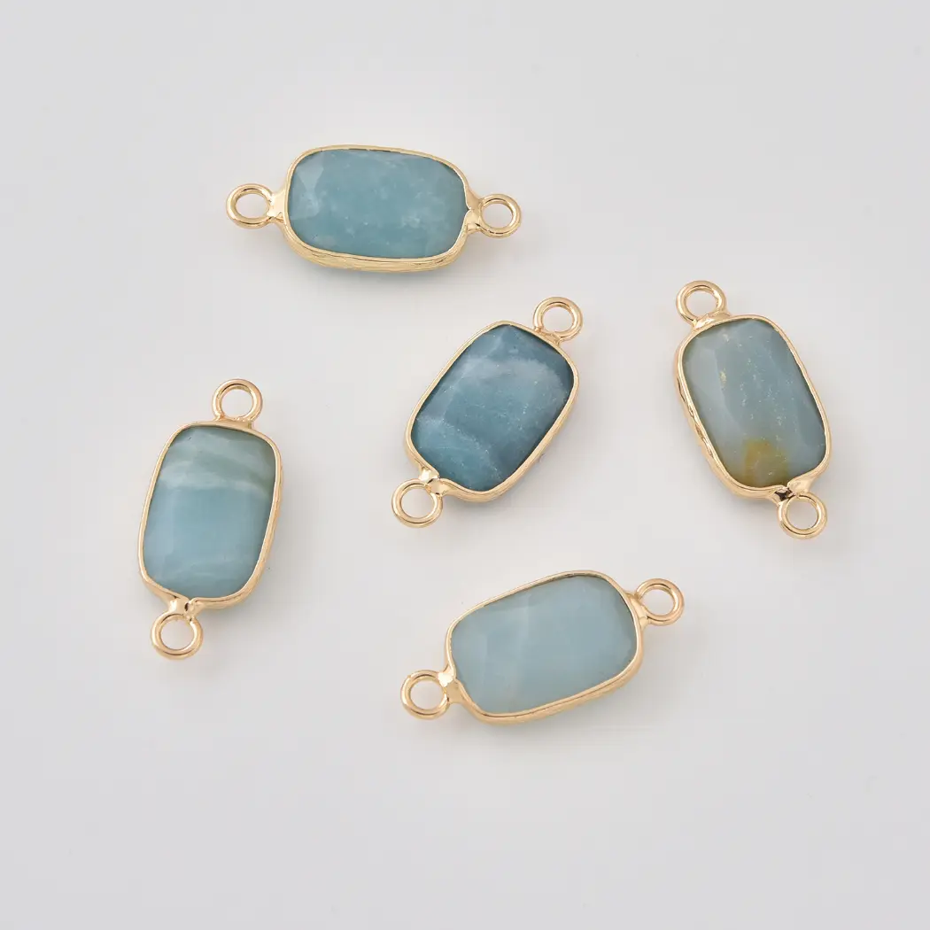 Natural Gemstone Bezel Connector Charm, Rose Quartz Amazonite Onyx Amethyst Tiger Eye Lapis Crystal Stone Pendant for Jewelry Making, CN520 - Image 5