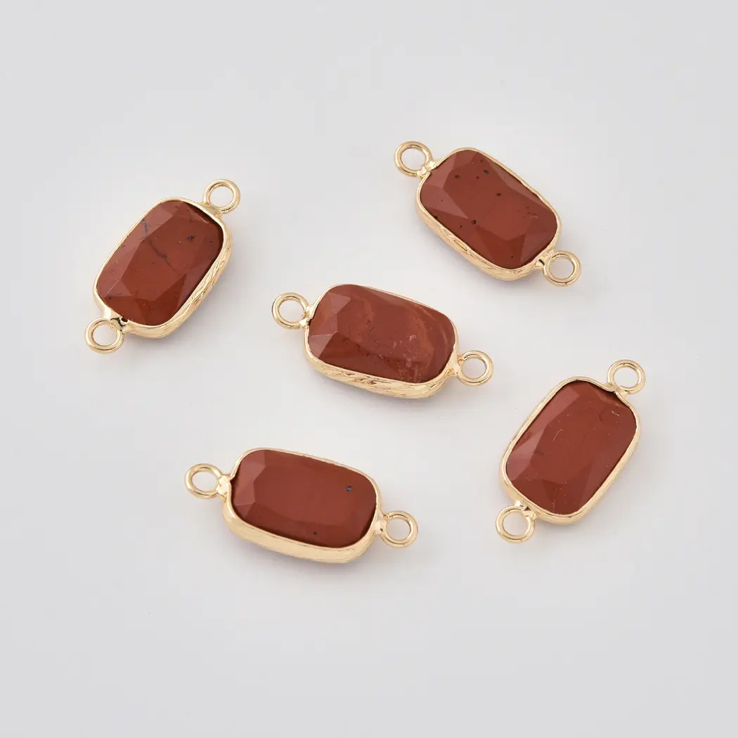 Natural Gemstone Bezel Connector Charm, Rose Quartz Amazonite Onyx Amethyst Tiger Eye Lapis Crystal Stone Pendant for Jewelry Making, CN520 - Image 7