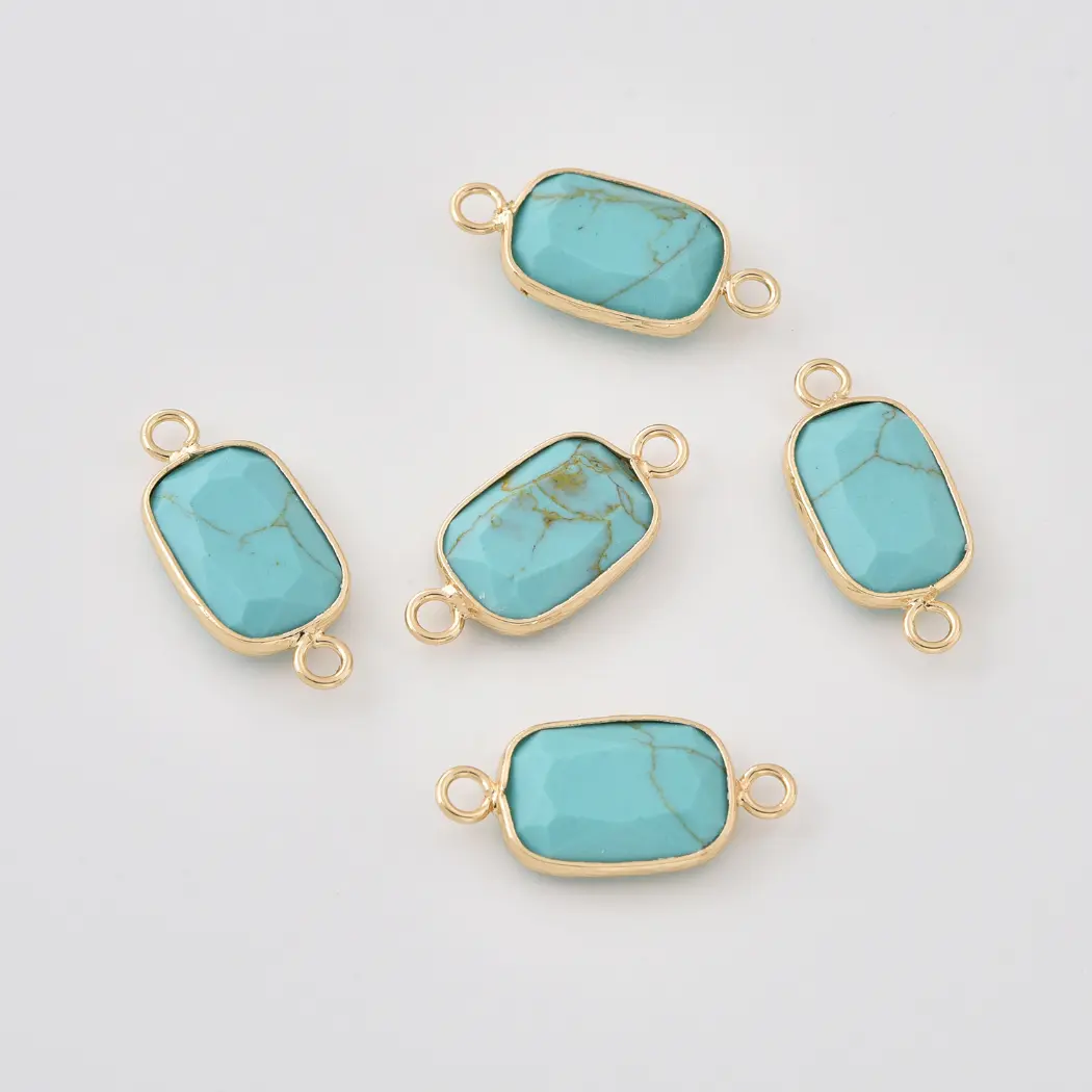 Natural Gemstone Bezel Connector Charm, Rose Quartz Amazonite Onyx Amethyst Tiger Eye Lapis Crystal Stone Pendant for Jewelry Making, CN520 - Image 8