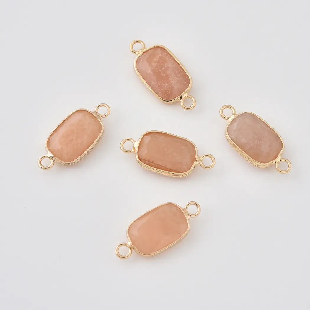 Natural Gemstone Bezel Connector Charm, Rose Quartz Amazonite Onyx Amethyst Tiger Eye Lapis Crystal Stone Pendant for Jewelry Making, CN520 - Image 9