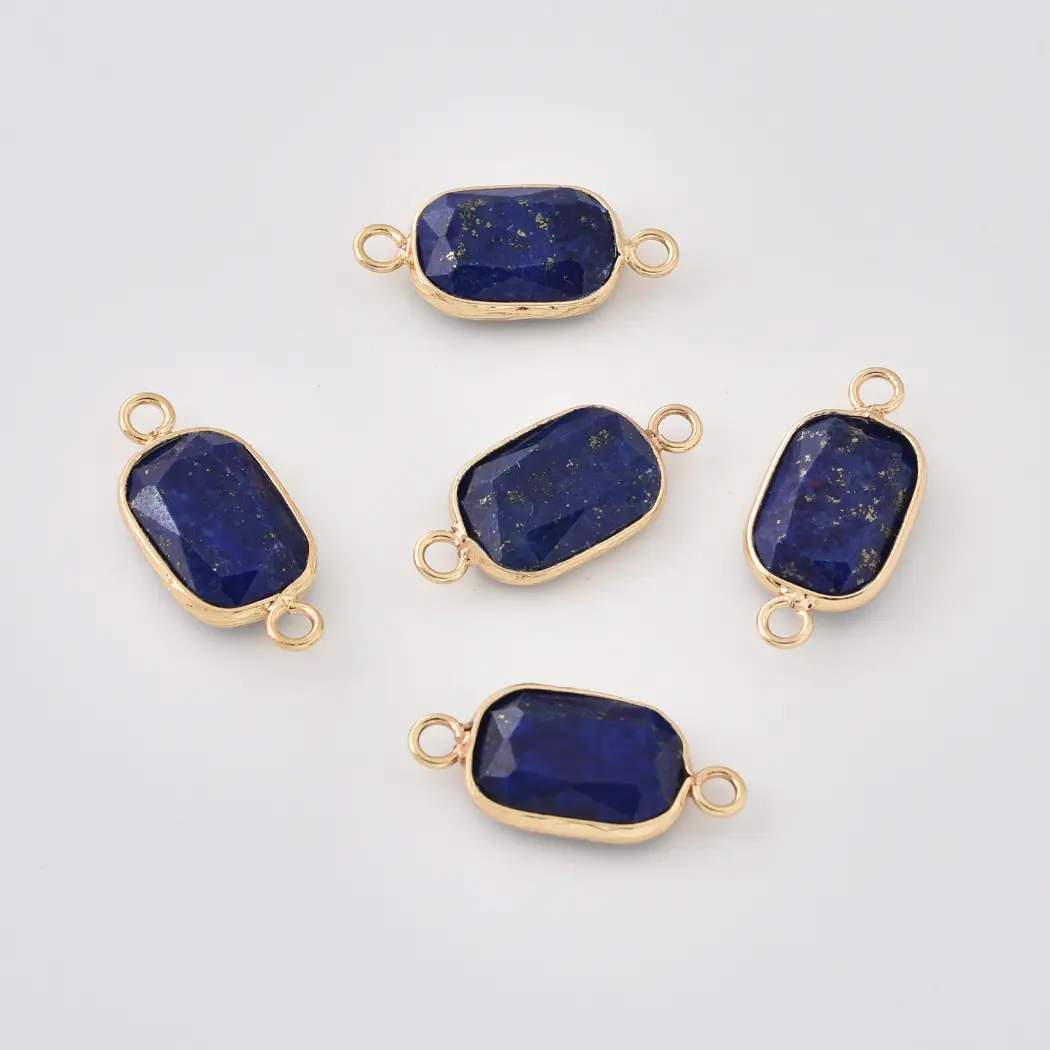 Natural Gemstone Bezel Connector Charm, Rose Quartz Amazonite Onyx Amethyst Tiger Eye Lapis Crystal Stone Pendant for Jewelry Making, CN520 - Image 10