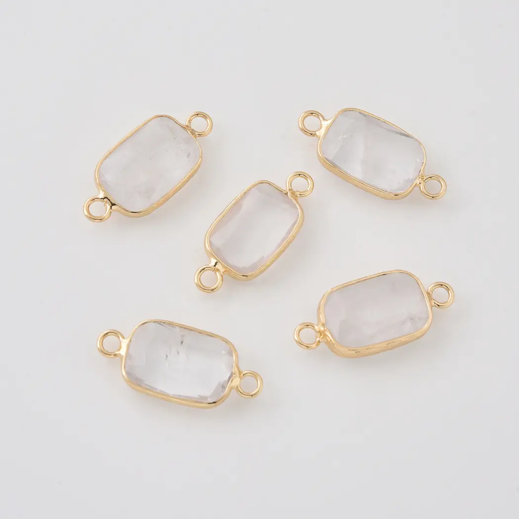Natural Gemstone Bezel Connector Charm, Rose Quartz Amazonite Onyx Amethyst Tiger Eye Lapis Crystal Stone Pendant for Jewelry Making, CN520 - Image 11