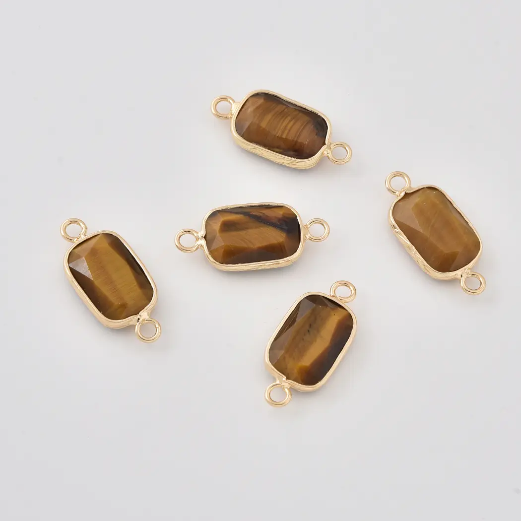 Natural Gemstone Bezel Connector Charm, Rose Quartz Amazonite Onyx Amethyst Tiger Eye Lapis Crystal Stone Pendant for Jewelry Making, CN520 - Image 12