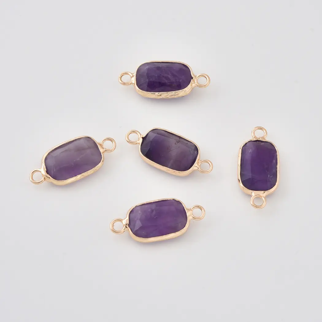 Natural Gemstone Bezel Connector Charm, Rose Quartz Amazonite Onyx Amethyst Tiger Eye Lapis Crystal Stone Pendant for Jewelry Making, CN520 - Image 13
