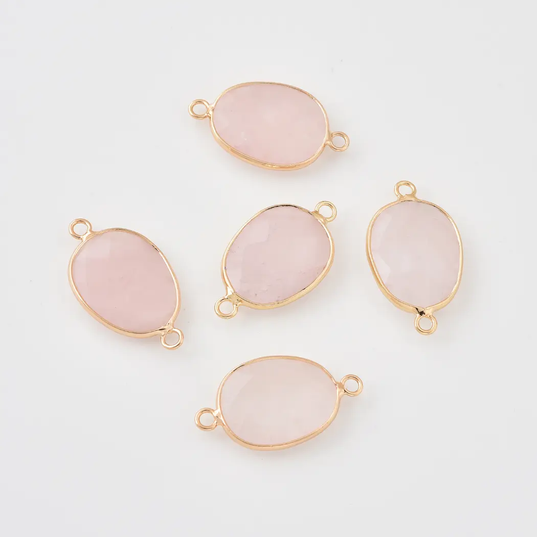 Natural Gemstone Bezel Connector Charm, Rose Quartz Rhodochrosite Amethyst Amazonite Lapis Tiger Eye for Jewelry Making Supplies, CN521 - Image 3