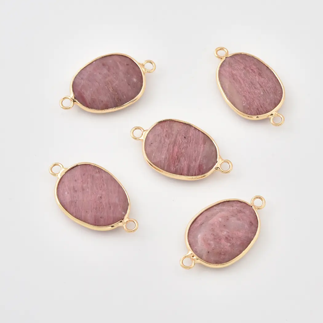 Natural Gemstone Bezel Connector Charm, Rose Quartz Rhodochrosite Amethyst Amazonite Lapis Tiger Eye for Jewelry Making Supplies, CN521 - Image 4