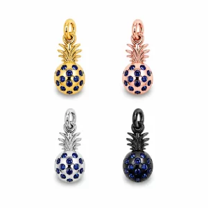 Gold Filled Pineapple Charm Pendant, CZ Blue Stone Fruit Pendant for Necklace Bracelet DIY Jewelry Making Supplies Tropical Gift, CP029