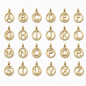 Gold Filled Alphabet Letter Charm Pendant, Initial A-Z CZ Gold Tone Letter Disc Charm for Necklace Bracelet DIY Jewelry Supplies, CP067