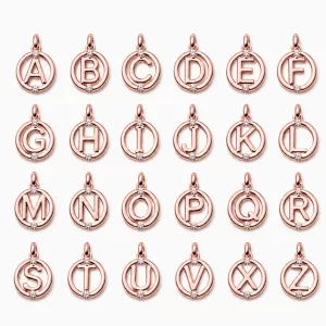 Rose Gold Alphabet Letter Charm Pendant, Initial A-Z CZ Rose Gold Tone Letter Disc Charm for Necklace Bracelet DIY Jewelry Supplies, CP067