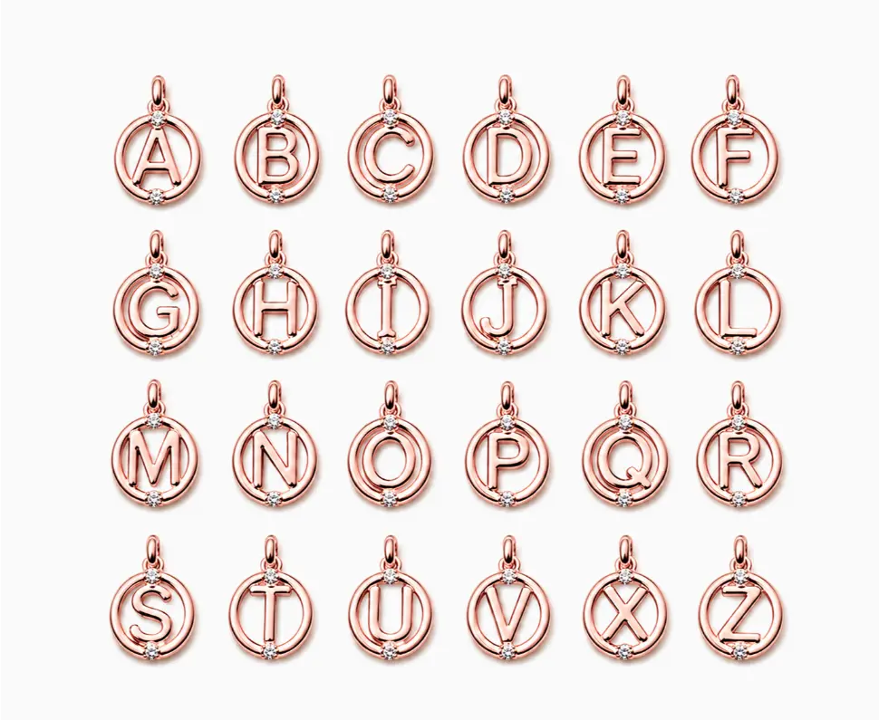 Rose Gold Alphabet Letter Charm Pendant, Initial A-Z CZ Rose Gold Tone Letter Disc Charm for Necklace Bracelet DIY Jewelry Supplies, CP067