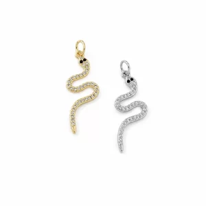 Gold Filled Snake Pendant Charm, CZ Pave Serpent Drop Charm in Silver Gold for Necklace Bracelet DIY Jewelry Making Supplies, CP265
