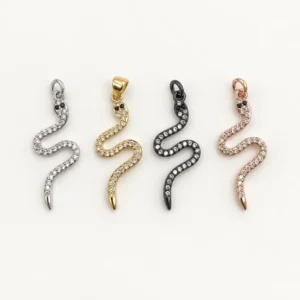 Gold Filled CZ Snake Charm, Pave Crystal Serpent Pendant, Rhinestone Reptile Charm for Bracelet Necklace, Jewelry Making Supply, CP265